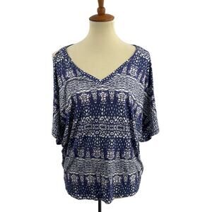 LAMade Blue Patterned Open Shoulder Top Small‎ Oversized New